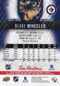2022-23 Upper Deck Tim Hortons #89 Blake Wheeler Back