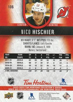 2022-23 Upper Deck Tim Hortons #106 Nico Hischier Back