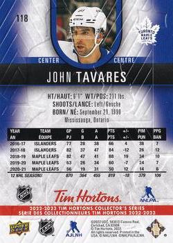 2022-23 Upper Deck Tim Hortons #118 John Tavares Back