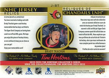 2022-23 Upper Deck Tim Hortons - NHL Jersey Relics #J-BT Brady Tkachuk Back