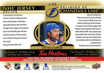 2022-23 Upper Deck Tim Hortons - NHL Jersey Relics #J-SS Steven Stamkos Back