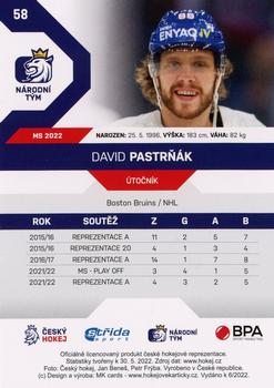 2021-22 Moje karticky Czech Ice Hockey Team #58 David Pastrnak Back