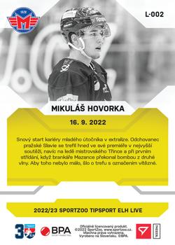 2022-23 SportZoo Live Tipsport ELH #L-002 Mikulas Hovorka Back