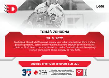2022-23 SportZoo Live Tipsport ELH #L-010 Tomas Zohorna Back