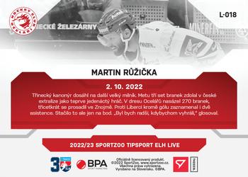 2022-23 SportZoo Live Tipsport ELH #L-018 Martin Ruzicka Back