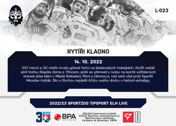 2022-23 SportZoo Live Tipsport ELH #L-023 Rytíři Kladno Back