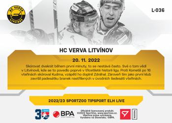 2022-23 SportZoo Live Tipsport ELH #L-036 HC VERVA Litvínov Back