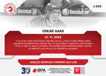 2022-23 SportZoo Live Tipsport ELH #L-040 Oskar Haas Back