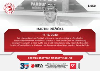 2022-23 SportZoo Live Tipsport ELH #L-050 Martin Ruzicka Back