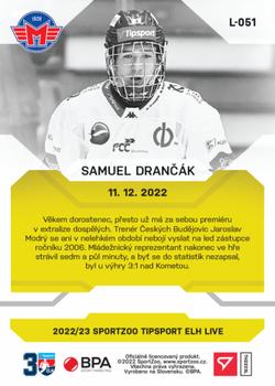 2022-23 SportZoo Live Tipsport ELH #L-051 Samuel Drancak Back