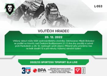 2022-23 SportZoo Live Tipsport ELH #L-053 Vojtech Hradec Back