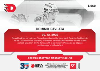 2022-23 SportZoo Live Tipsport ELH #L-060 Dominik Pavlata Back