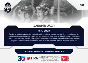 2022-23 SportZoo Live Tipsport ELH #L-061 Jaromir Jagr Back