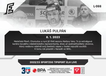 2022-23 SportZoo Live Tipsport ELH #L-066 Lukas Pulpan Back