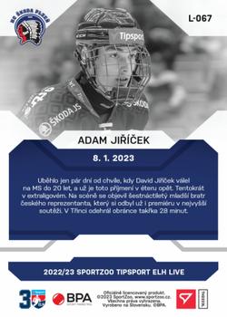 2022-23 SportZoo Live Tipsport ELH #L-067 Adam Jiricek Back