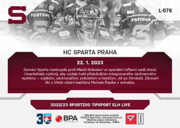 2022-23 SportZoo Live Tipsport ELH #L-076 HC Sparta Praha Back