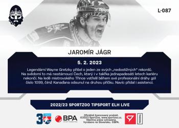 2022-23 SportZoo Live Tipsport ELH #L-087 Jaromir Jagr Back