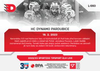 2022-23 SportZoo Live Tipsport ELH #L-093 HC Dynamo Pardubice Back