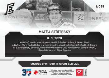 2022-23 SportZoo Live Tipsport ELH #L-098 Matej Stritesky Back