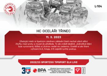 2022-23 SportZoo Live Tipsport ELH #L-104 HC Oceláři Třinec Back