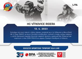 2022-23 SportZoo Live Tipsport ELH #L-114 HC VÍTKOVICE RIDERA Back