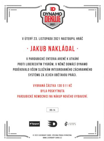 2021 Legendary Cards Dynamo děkuje #DD-14 Jakub Nakladal Back