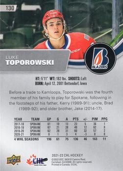 2021-22 Upper Deck CHL #130 Luke Toporowski Back