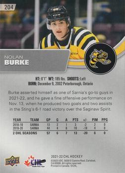 2021-22 Upper Deck CHL #204 Nolan Burke Back