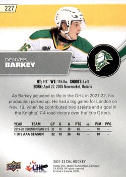2021-22 Upper Deck CHL #227 Denver Barkey Back