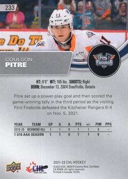 2021-22 Upper Deck CHL #233 Coulson Pitre Back