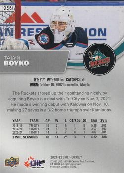 2021-22 Upper Deck CHL #299 Talyn Boyko Back