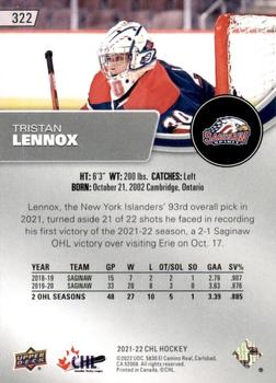 2021-22 Upper Deck CHL #322 Tristan Lennox Back