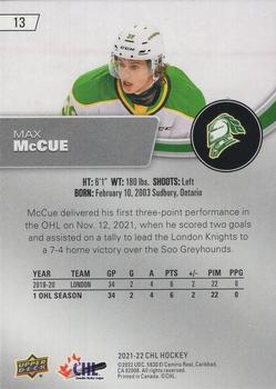 2021-22 Upper Deck CHL - Exclusives #13 Max McCue Back