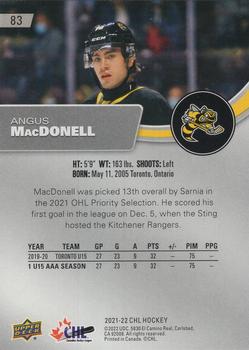 2021-22 Upper Deck CHL - Exclusives #83 Angus MacDonell Back