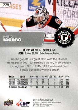 2021-22 Upper Deck CHL - Exclusives #229 Fabio Iacobo Back