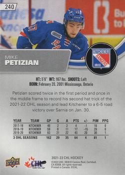 2021-22 Upper Deck CHL - Exclusives #240 Mike Petizian Back