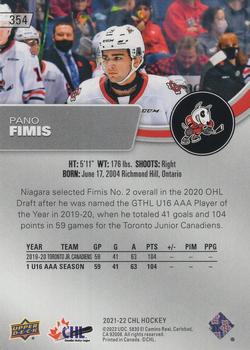 2021-22 Upper Deck CHL - Exclusives #354 Pano Fimis Back