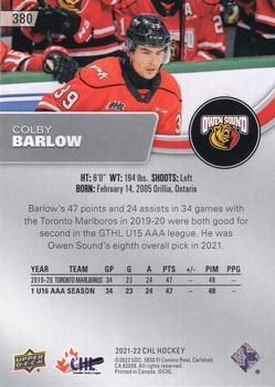 2021-22 Upper Deck CHL - Exclusives #380 Colby Barlow Back
