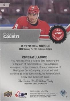 2021-22 Upper Deck CHL - Autographs #4 Robert Calisti Back