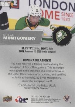 2021-22 Upper Deck CHL - Autographs #8 Bryce Montgomery Back