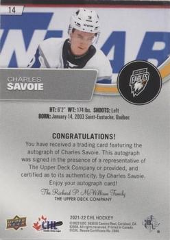 2021-22 Upper Deck CHL - Autographs #14 Charles Savoie Back
