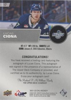 2021-22 Upper Deck CHL - Autographs #17 Lucas Ciona Back