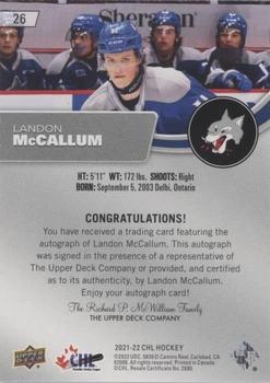 2021-22 Upper Deck CHL - Autographs #26 Landon McCallum Back