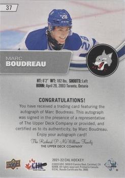 2021-22 Upper Deck CHL - Autographs #37 Marc Boudreau Back