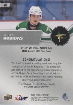 2021-22 Upper Deck CHL - Autographs #40 Justin Robidas Back