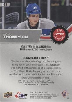 2021-22 Upper Deck CHL - Autographs #49 Jack Thompson Back