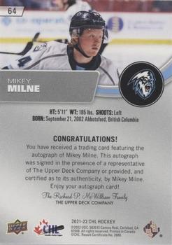 2021-22 Upper Deck CHL - Autographs #64 Mikey Milne Back