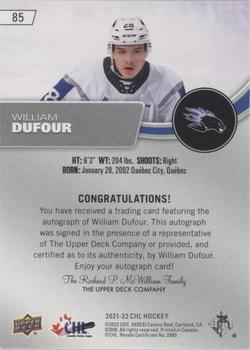 2021-22 Upper Deck CHL - Autographs #85 William Dufour Back