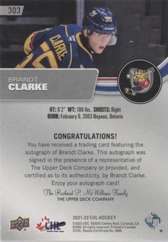 2021-22 Upper Deck CHL - Autographs #303 Brandt Clarke Back
