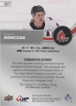 2021-22 Upper Deck CHL - Autographs #307 Ryder Korczak Back